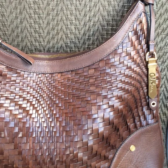 ❌SOLD❌ Cole Haan Brown Genevieve Woven Leather Hobo Bag - Picture 3 of 10